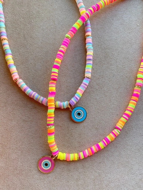 Colar discos com pingente olho grego 