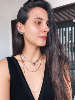 Choker trama quadrada com pingente de coração ródio - comprar online