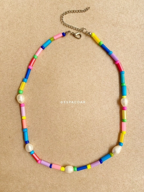 Colar canudinhos com pérolas naturais