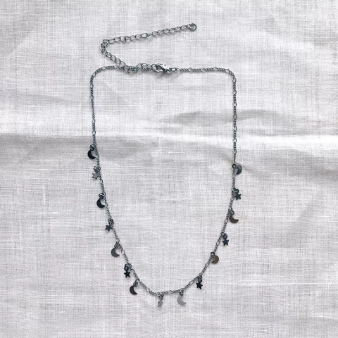 Colarzinho lua e estrela ródio