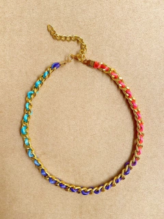 Choker de corrente fina com fio colorido  - comprar online