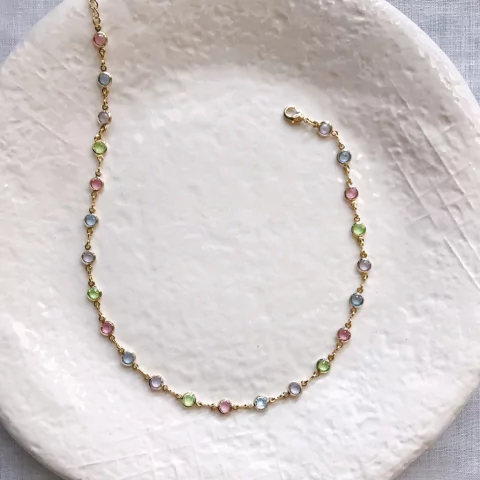 Choker cristais coloridos