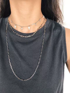 Corrente trama quadrada longa prata - comprar online