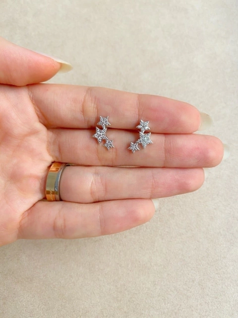 Mini ear cuff estrelas prata 925 com zirconias 