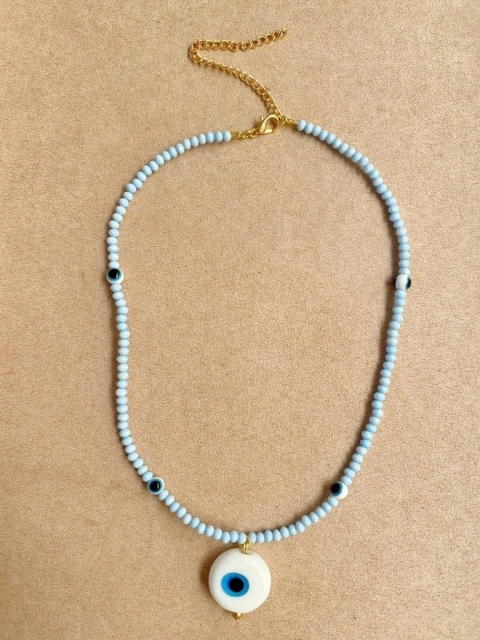 Colar cristais com olho grego 