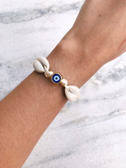 Pulseira búzio natural e olho grego