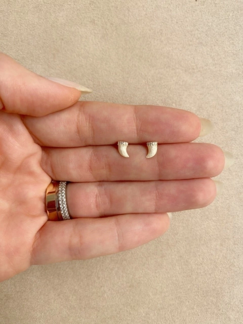 Brinco mini dentinho em prata 925 