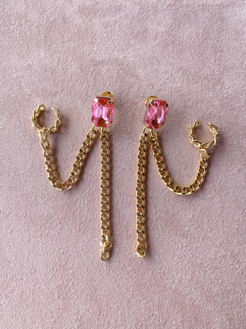 brinco corrente rosa