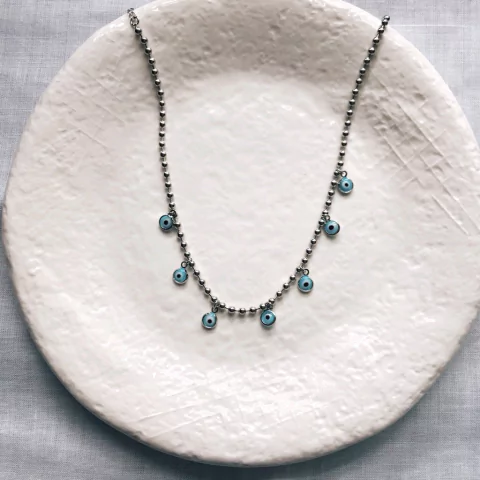 Colar olhinhos gregos prateado