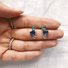 Ear cuff gotas azul, turmalina e bege