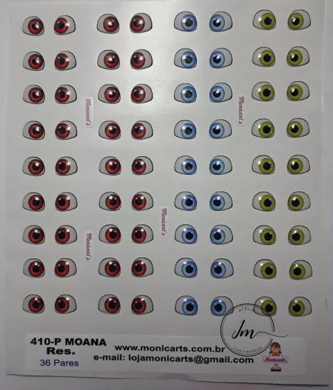Olhos Resinados Monicart's - 410 P - SORTIDO - CARTELA PEQUENA