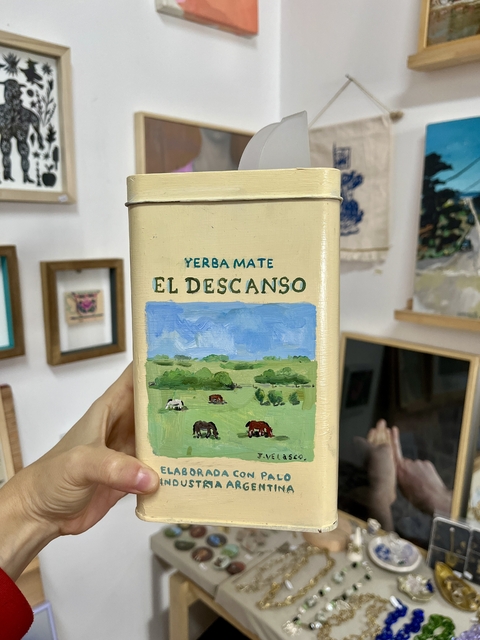 Lata yerbera pintada a mano - Javier Velasco - comprar online