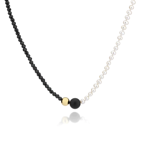 Colar com pérolas, ônix e espinélios - CR6589AW