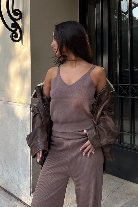 Set Greta Choco - Cardigan , Chaleco & Pant - 3 Piezas - comprar online