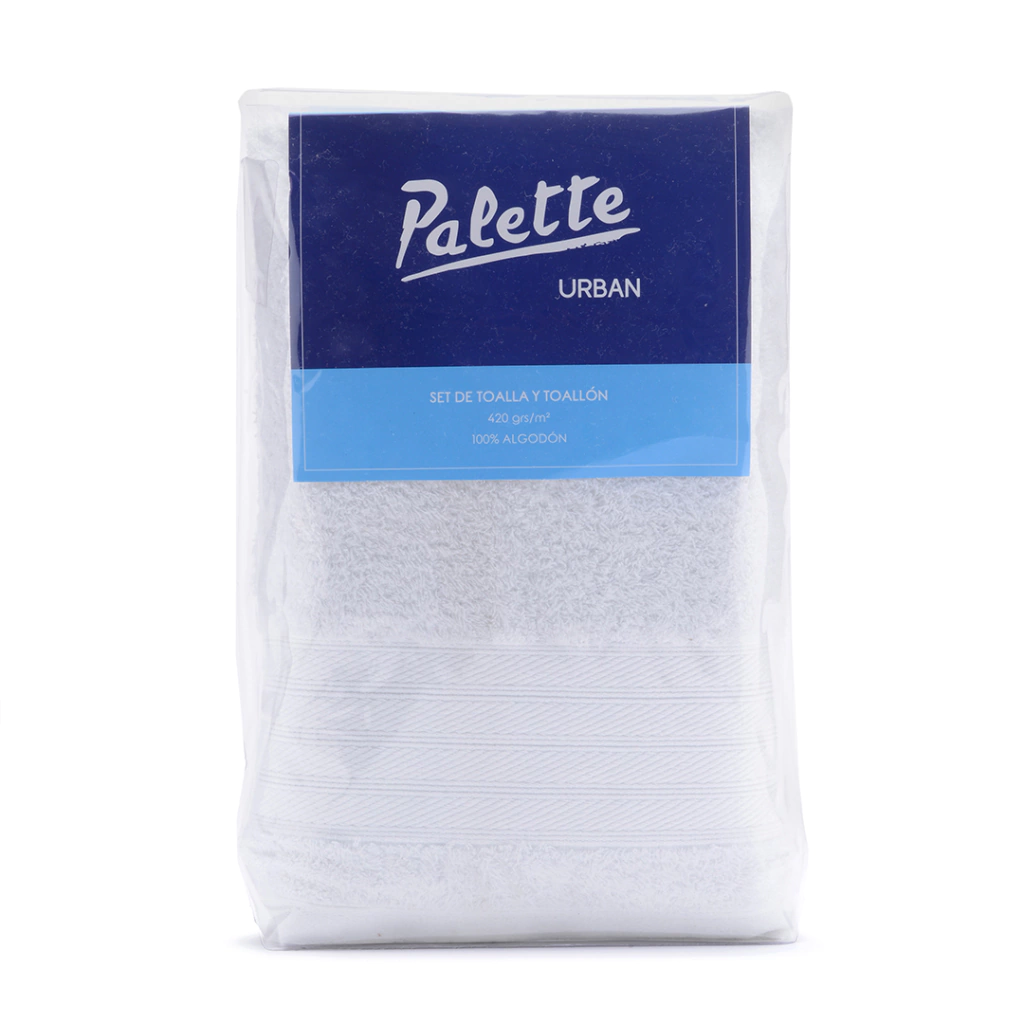 Juego De Toalla y Toallon Palette Pack PVC 420 G. Blanco