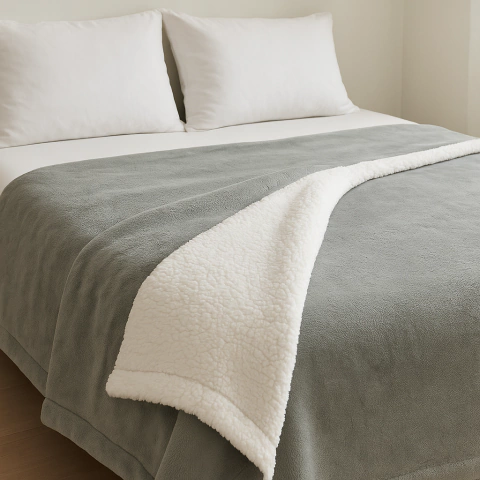 Frazada Super Abrigada Peluche + Corderito 2 Plazas y Media