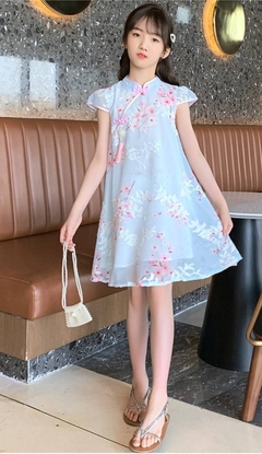 Vestido Infantil Sakura Azul Bebê