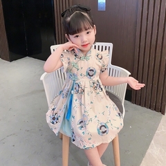 Vestido Infantil algodão Flor Sakura com Pingente - Verde água