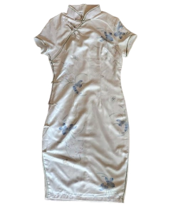 Vestido Midi Qipao Off White com verde na internet