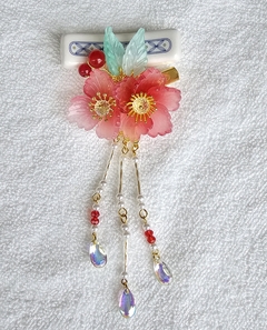 Kanzashi Acessório para cabelo em pedraria com pingente - vermelho - comprar online