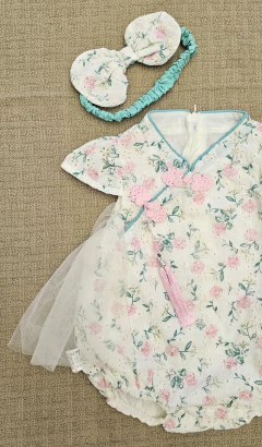 Vestido Body oriental Balonê Infantil com Tule - Kimonos Liberdade