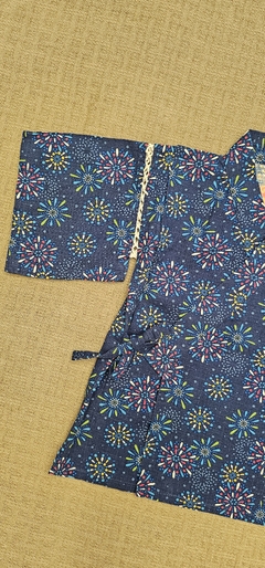Kimono infantil em algodão Japonês Azul marinho - Kimonos Liberdade