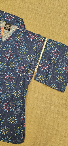Kimono infantil em algodão Japonês Azul marinho - loja online