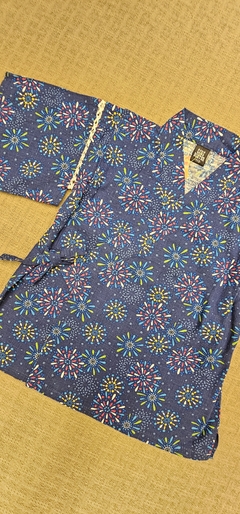 Kimono infantil em algodão Japonês Azul marinho na internet