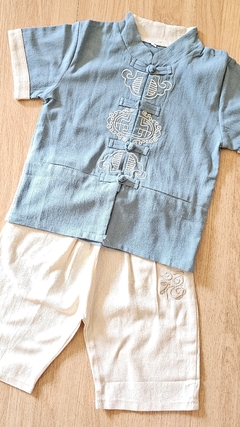Conjunto oriental menino Algodão Azul com calça - comprar online