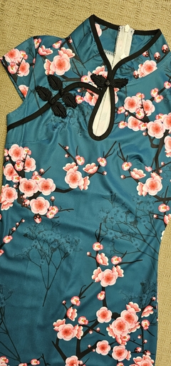 Vestido Verde Esmeralda com sakura - Kimonos Liberdade