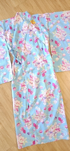 Yukata em Algodão Japonês Azul Águas Marinha - loja online
