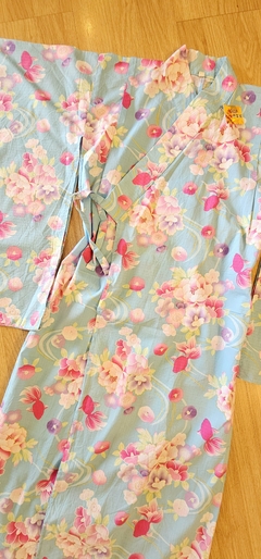 Imagem do Yukata em Algodão Japonês Azul Águas Marinha