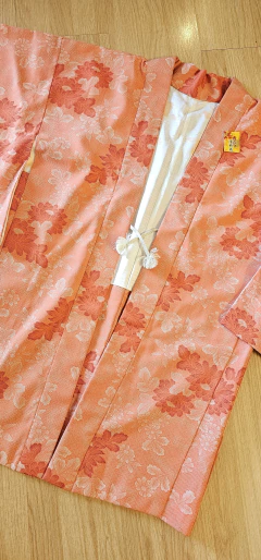 Kimono curto Algodão Japonês Peônias - Laranjado na internet