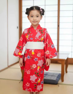 Imagem do Yukata infantil Vermelha Coelhinho - Algodão