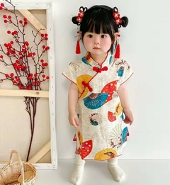 Vestido infantil Algodão Leques e sombrinhas