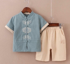 Conjunto oriental menino Algodão Azul com calça