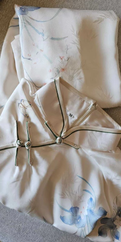 Vestido Midi Qipao Off White com verde - loja online