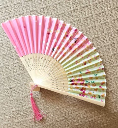 Leque Japonês com flor de Sakura - Duo Rosa e Verde na internet