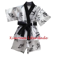 Conjunto Infantil De Cetim - Branco com Preto na internet