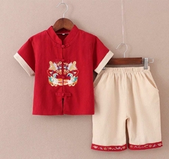 Conjunto oriental menino Algodão Vermelho com calça - comprar online
