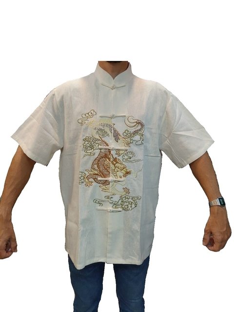 Blusa Masculina Estampa Dragão Em Algodão Bege *