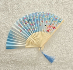 Leque Japonês com flor de Sakura - Azul com Flor vermelha na internet