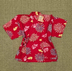Kimono Infantil em Algodão vermelho Fundo do Mar