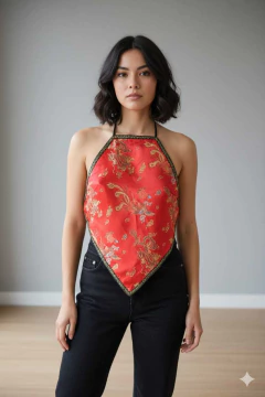 Frente Única Com Estampa De Dragão E Fênix - Vermelha 3 - comprar online