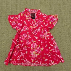 Vestido Kimono Japonês Infantil em Algodão vermelho