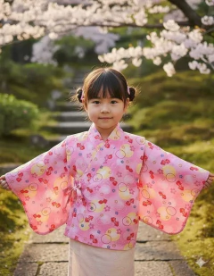 Yukata Infantil em Algodão Peixinhos e sakuras - 2 a 3 anos - Rosa - comprar online