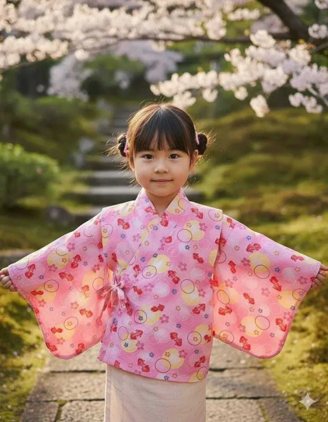 Yukata Infantil em Algodão Peixinhos e sakuras - 2 a 3 anos - Rosa - comprar online