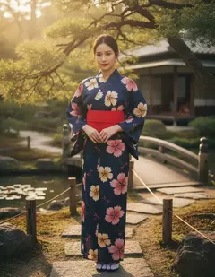 Yukata Algodão Com Estampa Floral Azul - Completo - comprar online
