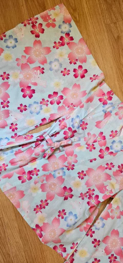 Yukata Infantil em Algodão Sakuras - 3 a 4 anos - Turquesa - Kimonos Liberdade