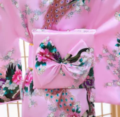 Yukata Feminino Rosa com Estampa de Pavão - Tam Único - Kimonos Liberdade
